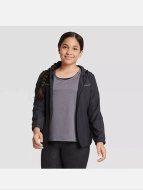 All In Motion Black Rain Jacket/Windbreaker Hooded Reflectors NWT Size XL